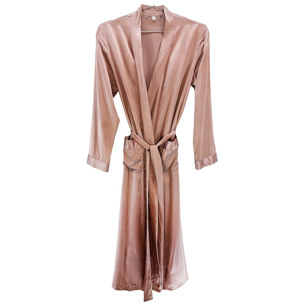 LILYSILK 100% Mulberry Silk Charmeuse Midi Robe • Small • mauve pink • luxury